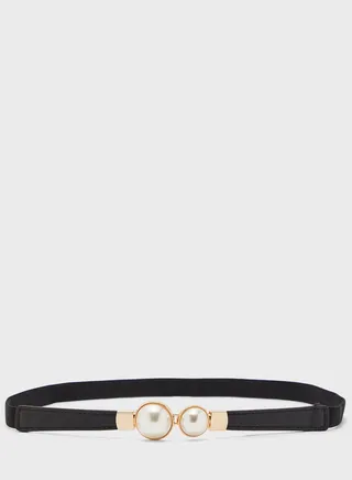 Pearl Detail Skinny Waist Belt 