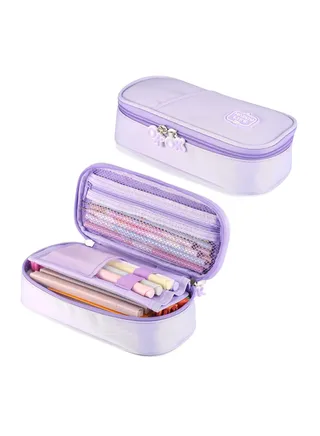 Large Capacity Pencil Case, Three Compartment Pencil Case, Suitable for School Teenagers, Girls, Boys, And Women's Stationery Bag, Convenient Storage Bag, Outdoor Travel Storage Bag Purpe 