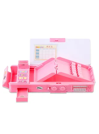 Pop Up Multifunction Pencil Case for Girls (Random Pattern), Cute Cartoon Pen Box Organizer Stationery with Lock, Sharpener, Schedule, Whiteboard, School Supplies, Best Gifts for Kids Teens(Pink) 