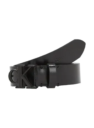 Women's Leather Logo Belt -  smooth leather, Black 