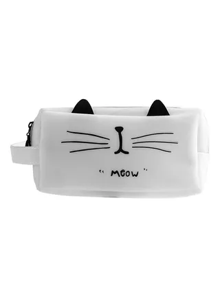 Cartoon Cat Portable Handle Pencil Case White 