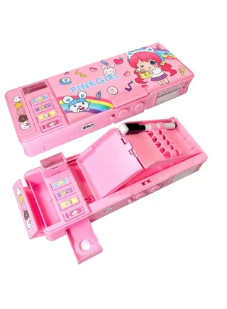 Pop Up Multifunction Pencil Case for Girls, Cute Cartoon Pen Box Organizer Stationery with Sharpener, Schedule, Whiteboard, School Supplies, Best Birthday Gifts for Kids Teens (Pink) 