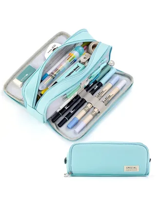 Large Capacity Pencil Case, Three Compartment Pencil Case, Suitable for School Teenagers, Girls, Boys, And Women's Stationery Bag, Convenient Storage Bag, Outdoor Travel Storage Bag - Blue 