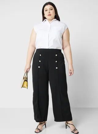 High Waist Button Detail Pants