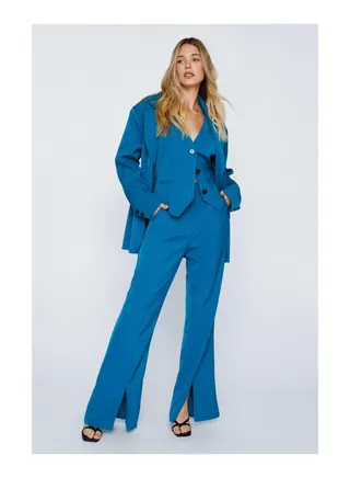 Tailored Split Front Wide Leg Trouser 