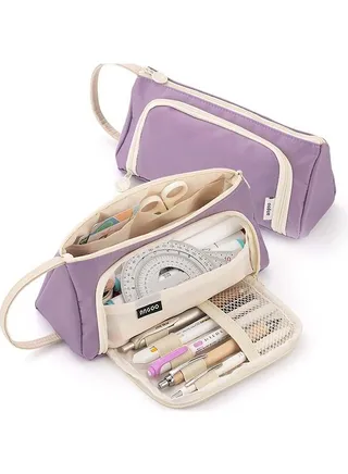 Pencil Case Handheld Pencil Pouch Multi-slot Pen Bag Stationery Storage for Teen Student College Office Purple 