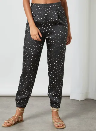 Dot Print Cuff Pants Black 