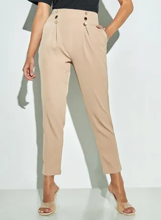 2Xtremz Button Accented Trousers with Zip Closure and Pockets 