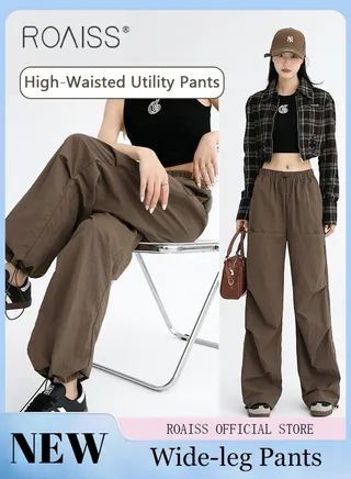 Women HighWaisted Utility Pants Casual Drawstring Jogger Leg Shaping Fashionable Slimming Flowy Wide Leg Versatile and Stylish 