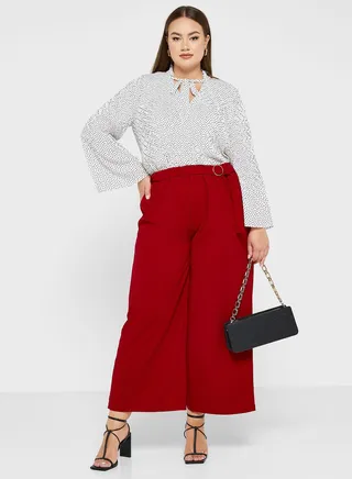 Belted Detail Flared Pants