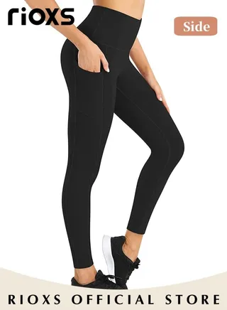 Women's High Waist Solid Yoga Running Pant Tummy Control Fitness Workout Legging With Pockets For Phone 