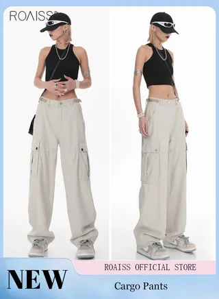 Fashion Loose Overalls For Women'S Daily Commuting Multi-Pocket Design Versatile Wide-Leg Pants Casual Pants With Large Side Pockets 