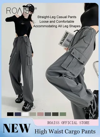 Women Straight Leg Cargo Pants High Waisted Design Waist Cinching Cut Casual Straight Leg Trousers Versatile and Stylish for Casual Wear Flattering for All Leg Types 