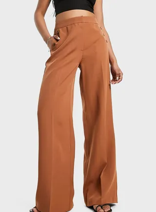 Button Detail Wide Leg Trouser 