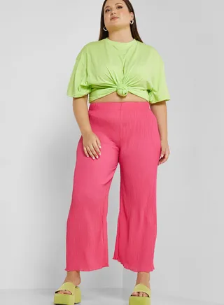 Textured Detail Wide Leg Pants