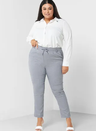 Checked High Waist Pants 