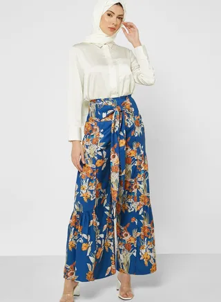 Floral Print Wide Leg Pants 