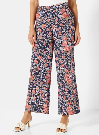 Floral Flared Pants Navy 