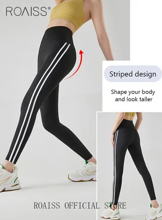 2 Pack Women Striped Sweatpants Fitted Leggings Cropped Shorts High Elastic Fabric Yoga Fitness Pants Wear resistant and Anti wrinkle Can be Worn Outside Tighten the Waist Modify Body Proportions 