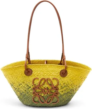 X Paula's Ibiza Small Anagram Basket Bag Khaki Green And Yellow