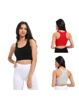 Bundle Of Three Full Coverage Non-wired Cross Back Sportive Bra Multicolour 