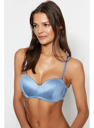 Blue Polyamide Filling Strapless Bra With Detachable Straps THMSS23SU00001 