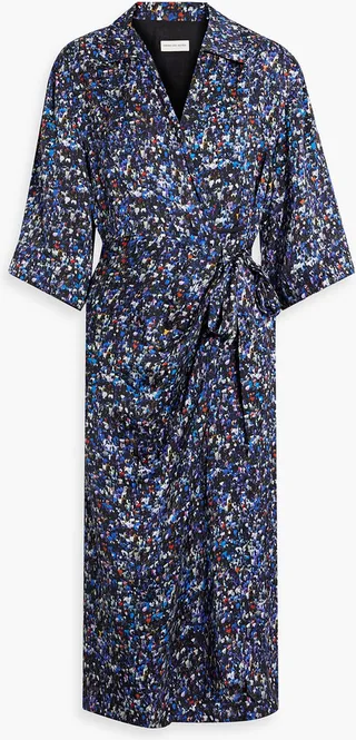 Printed satin midi wrap dress