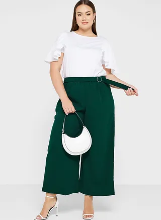 Belted Detail Flared Pants 