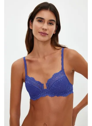 Navy Blue Lace U Underwire Covered Balconette Bra THMSS23SU00075 