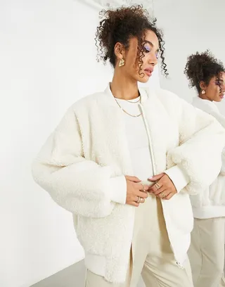 ASOS EDITION oversized borg bomber jacket in cream