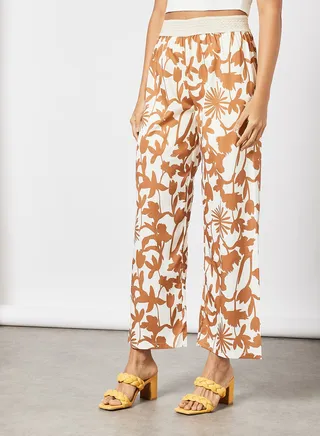 All-Over Print Pants White/Brown 