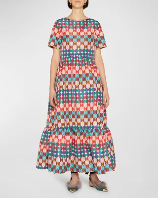 Belle Abstract Dot-Print Fit-&-Flare Maxi Dress