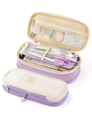 Large Capacity Pencil Case, Zippered Pencil Case, Stationery Organizer, Office College School Large Capacity Pencil Case Storage Bag, Gift for Boys and Girls (Purple) 