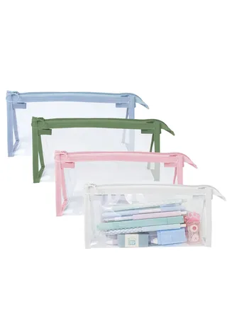 Pencil Case Pen Pouch Clear Marker Multifonction Organizer Bag Transparent Travel Cosmetic Multi-Purpose Office College School Gift for adults Teen 4 Pack 