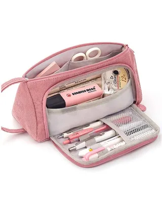 Large Capacity Pencil Case, Colorful Canvas Storage Bag, Marker Pen Case, Simple Stationery Bookshelf, High School Office, Gifts for College Students, Female Adults, And Teenagers - Pink 