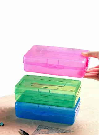 Pencil Case, Assorted Colors Plastic Pencil Case Box with Lid Snap Closure, Large Capacity School Supplies Storage Organizer Box, Monotonous and Simple Design 3 Colors 1 for Each Color 