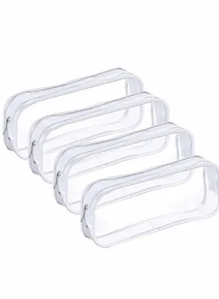 4 PCS Clear Pencil Bag Clear Toiletries Bag Clear Exam Pen Pencil Case Pouch Bag Case Clear PVC Zipper Travel Luggage Pouch Make up Cosmetic Bag 