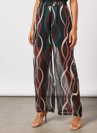 High Waist Wave Print Pants Black 