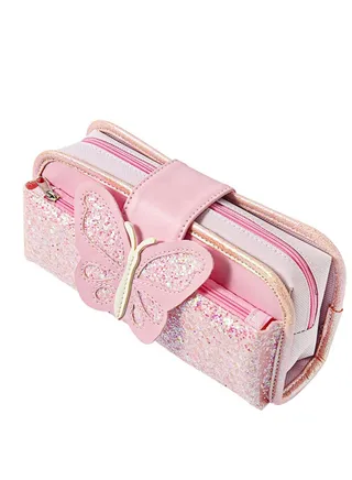 Big Capacity Pencil Case, Canvas Pen Pencil Pouch, Pink Pencil Case Reversible Sequin Pencil Case, Multi Use Stationery Storage Middle High School Organizer for Students Girls Teens Adults 