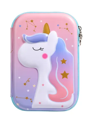 Pencil Case, Unicorn Pencil Case for Girls, Pink & Purple Protective Pen Holder Pencil Storage Bag Portable Students Stationery Box, Cute Unicorn Pattern Pencil Pouch for Kids Gift 