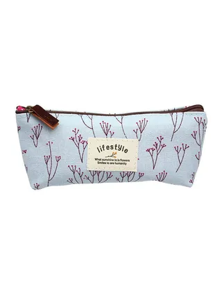 3-Piece Vintage Floral Print Pencil Case Blue/Red 