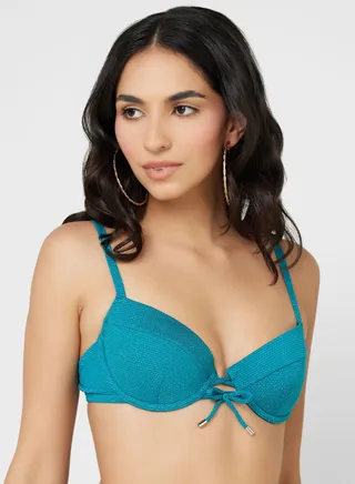 Plunge Neck Tie Detail Bra 