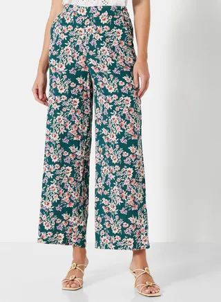 Floral Flared Pants Light Teal 