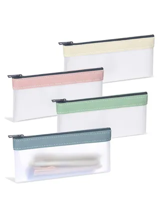 4 Pieces Clear Pencil Case Aesthetic, Frosted Pencil Bag with Zipper Small Clear Zipper Pouch Portable Makeup Bag Office Desk Organizer for Stationery, Travel Accessories 
