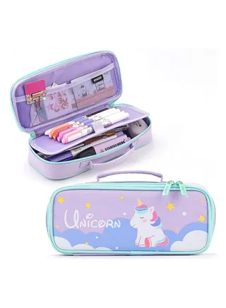 Pencil Case Unicorn Pencil Pouch Medium Capacity Portable Multifunction Pen Bag with Compartments for Girls Kids Teen 