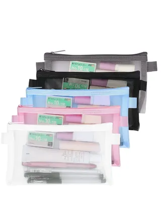 SYOSI Mesh Pen Bag Zipper Mesh Pencil Bags Multifunctional Makeup Bag File Folders Document Organizer Cosmetic Bags Accessories Storage for Travel School and Office Supplies 5 PCS 