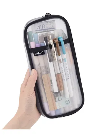 Grid Mesh Pen Pencil Case with Zipper Clear Makeup Color Pouch Cosmetics Bag Multi-Purpose Travel School Teen Girls Transparent Stationary Bag Office Organizer Box for Adluts 