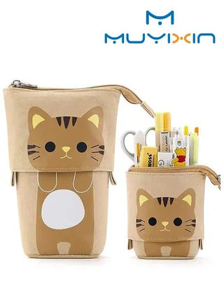 Pencil Pen Case Pouch Box Organizer Cartoon Canvas Standing Stationery Telescopic Holder 