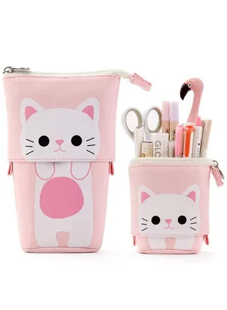 Boy's  Girl's Canvas Cartoon Cat Telescopic Stand Pencil Case 
