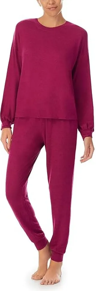 Sanctuary Long Sleeve Popover and Joggers PJ Set (Marled Raspberry) Women's Pajama Sets